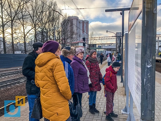 Пассажиры изучают схему и расписание МЦД на станции Одинцово, 21 ноября, открытие МЦД-1