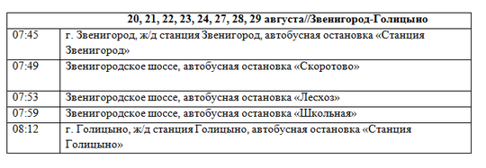 Компенсационный автобус Звенигород  Голицыно, 07:45, Расписание электричек изменится до 31 августа