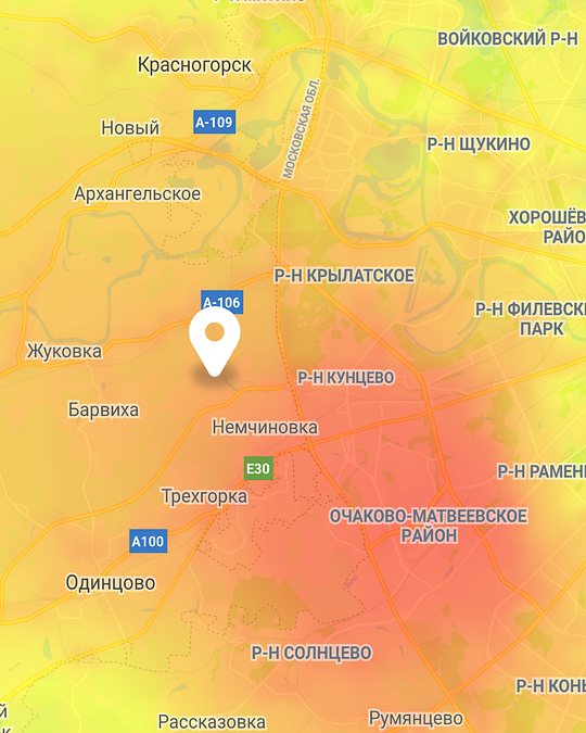 Приложение Breezometer: Запад Москвы и Одинцовский округ в «красной зоне», В промзоне на западе Москвы сжигают мусор