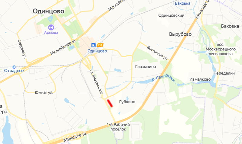Участок под застройку выделен красным, Яндекс. карты, Многоэтажный дом построят в 8-м микрорайоне Одинцово