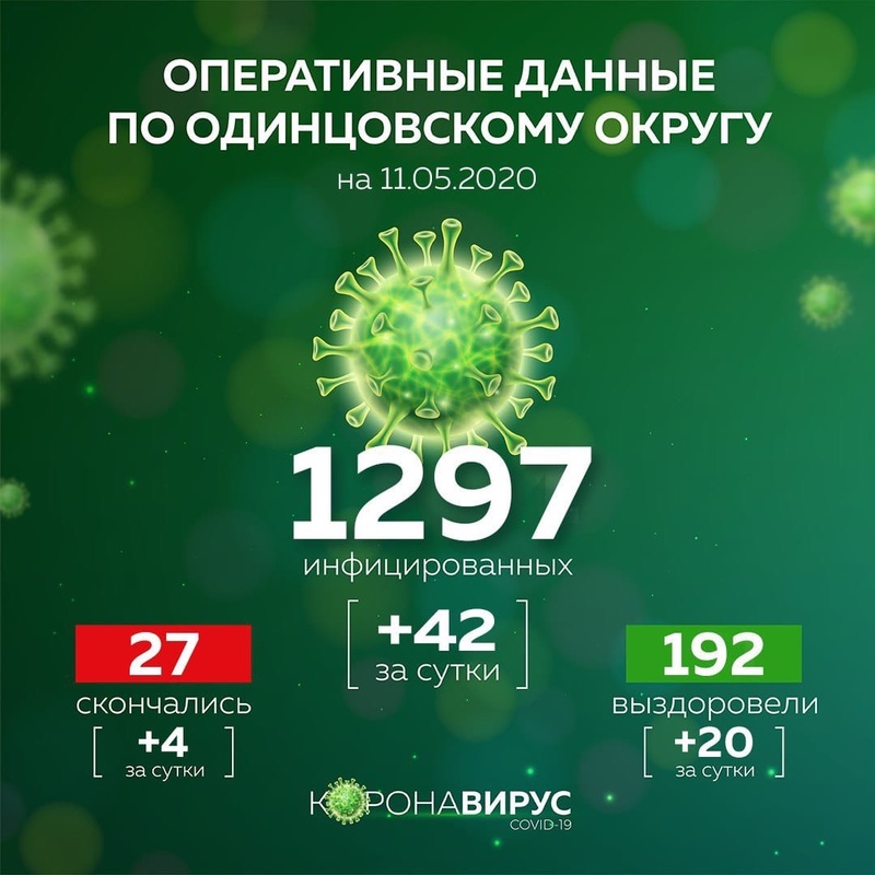 Данные по заразившимся коронавирусом в Одинцовском округе на 11 мая, 27 пациентов с коронавирусом умерли в Одинцовском городском округе