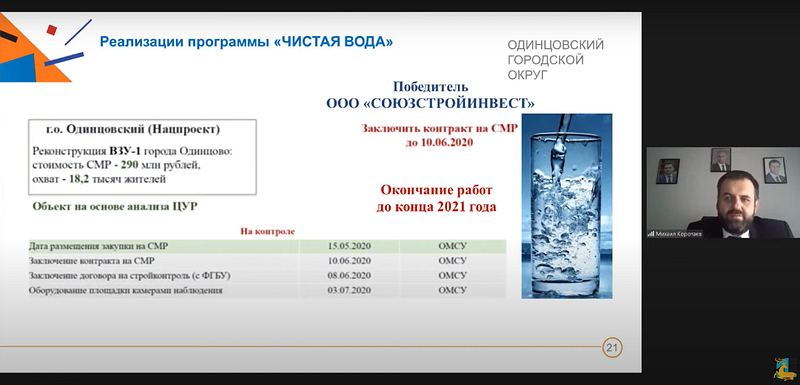 Реконструкция ВЗУ-1 в Одинцово, презентация на онлайн-планёрке в администрации, Июнь