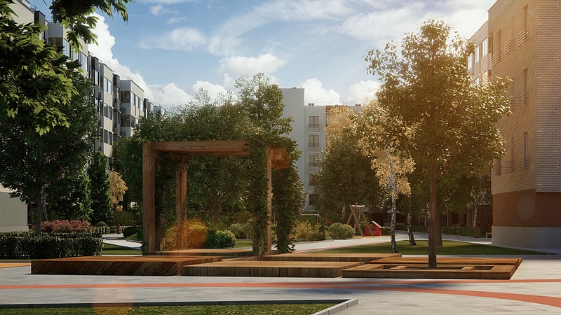 Визуализация: двор в жилом комплексе, Новый ЖК начнут строить у села Перхушково