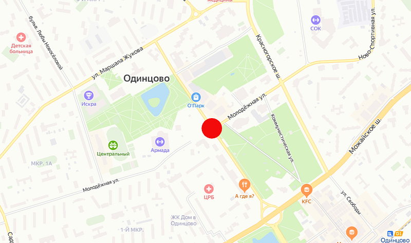 Участок на карте, В Одинцово на пересечении улиц Молодёжная и Маршала Неделина появится круговой перекрёсток