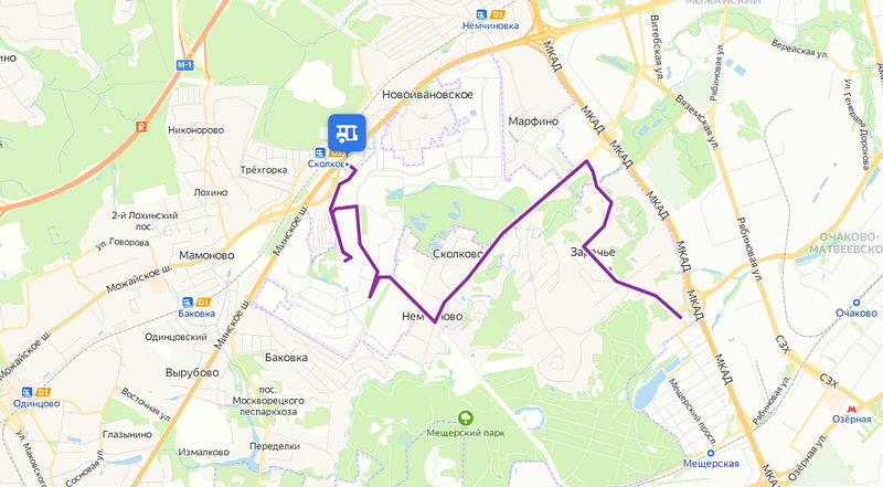 Запущен маршрут 1268к от станции МЦД «Сколково» до остановки «Гастроферма» в Заречье, Апрель