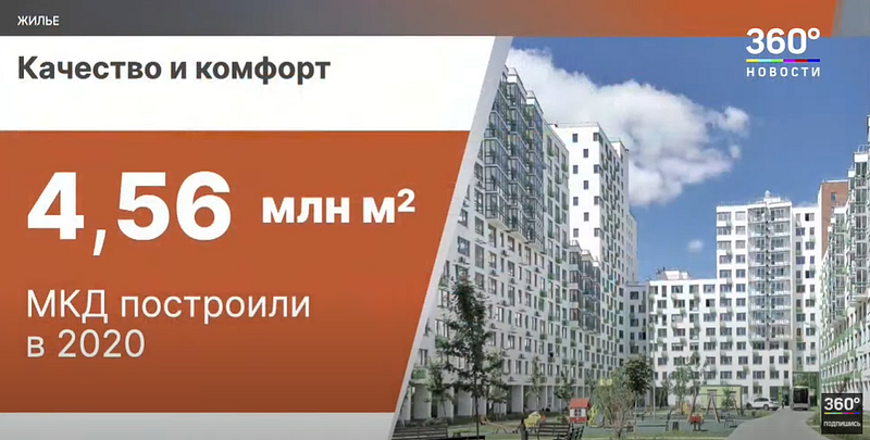 В 2020 году построено 4,56 млн «квадратов» жилья, Губернатор Воробьёв выступил с обращением к жителям Подмосковья