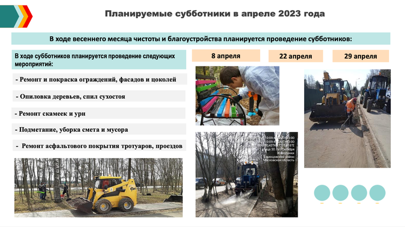 Работы, запланированные на субботники, В Одинцовском округе субботники пройдут 8, 22 и 29 апреля